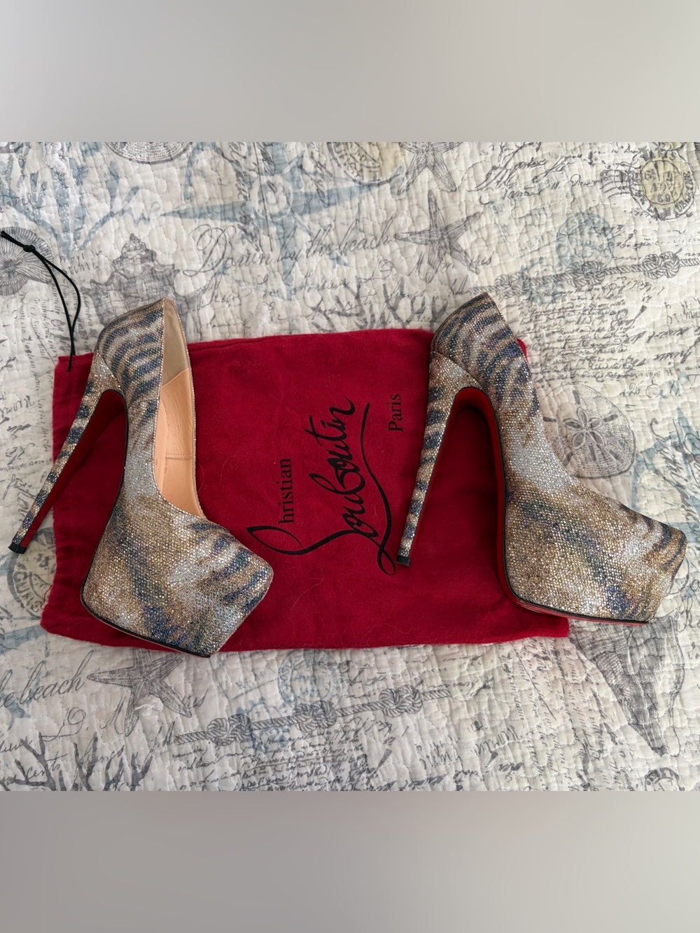Christian Louboutin Multicolor Glitter Zebra-Print Platform Pumps